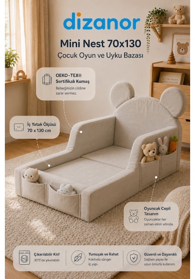 Dizanor Mini Nest 6'sı 1 Arada Bebek Oyun Parkı Ve Park Yatak Krem 70 x 130