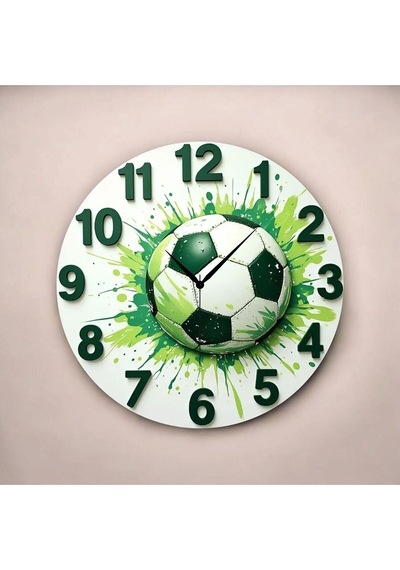 AA Shop Futbol Top Renkli Baskı Desenli Sayılı Hediyelik Ahşap Sessiz Tablo Duvar Saati 72 Renkli