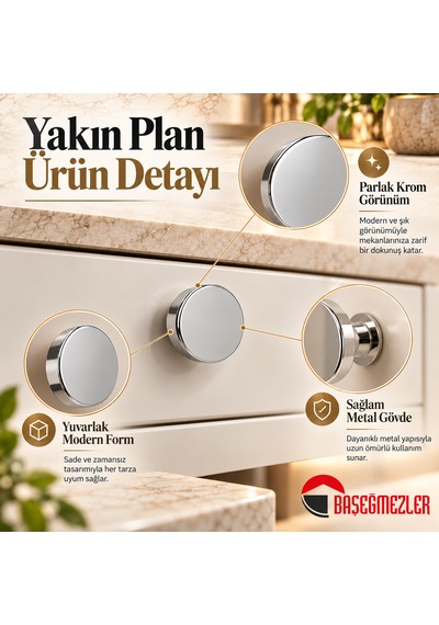 Haskan Yuvarlak Düğme Kulp Krom
