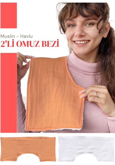 Müslin-havlu 2'li Çift Yönlü Omuz Bezi Gaz Çıkarma Bezi K-beyaz Beyaz - Kiremit