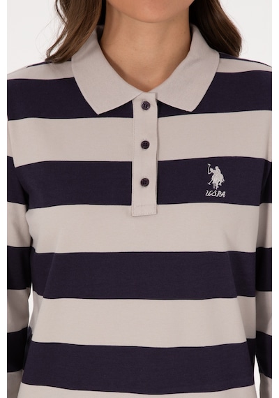 U.S. Polo Assn. Kadın Mürdüm Çizgili Polo Yaka Sweatshirt 50314207-VR074