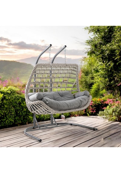 Cunda Çiftli Rattan Bahçe Salıncağı Rehome Balkon Salıncağı Beyaz