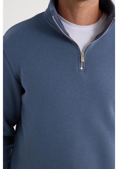 Tudors Unisex Relax Fit Rahat Kesim Pamuklu İçi Polarlı Yarım Fermuarlı Mavi Dik Yaka Sweatshirt-35174 Mavi Tudors Unisex Relax Fit Rahat Kesim Pamuklu İçi Polarlı Yarım Fermuarlı Mavi Dik Yaka Sweatshirt-35174 Mavi