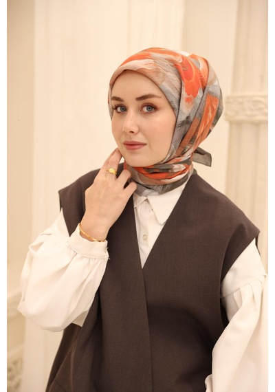 Silk Home Olinda İpek Eşarp 47001-26 Antrasit, Gri, Turuncu, Kiremit, Mor