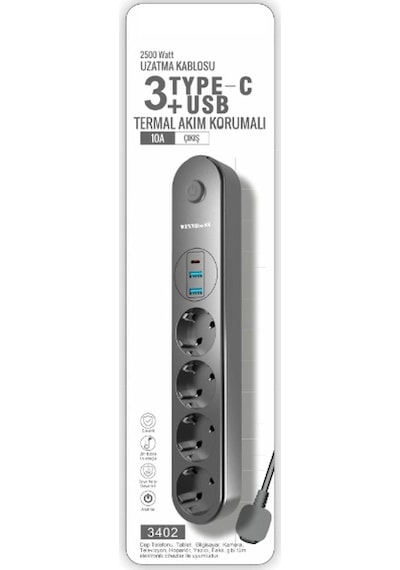 Termal Akım Korumalı 4 Prizli Usb Girişli Uzatma Kablosu Diğer