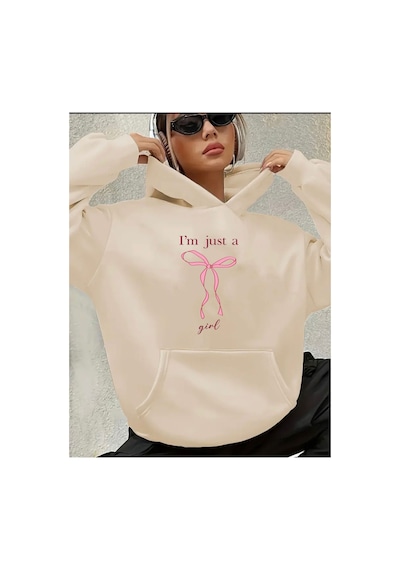 Herkesemoda I'm Just Gırl Detaylı Sweatshirt Bej