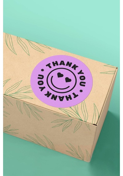 Lila Smiley Thank You Sticker 3x3cm St2330 Çok Renkli