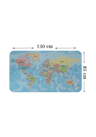 Türkçe Eğitici Ülke Ve Başkent Okyanus Detaylı Atlası Dünya Haritası Duvar Sticker -85x130-3869 Çok Renkli