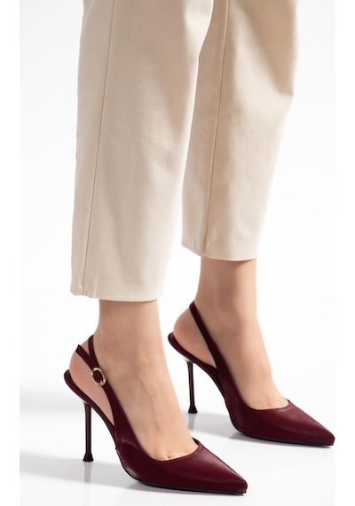 Suins Casira Model Çivi Topuk Çizgi Desenli Kadın Stiletto Ayakkabı Bordo