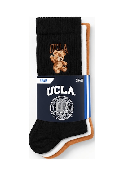 UCLA Jean 3'lü Siyah Turuncu Beyaz Uzun Pamuklu Jakarlı Standard Fit Unisex Çorap Siyah-turuncu-beyaz