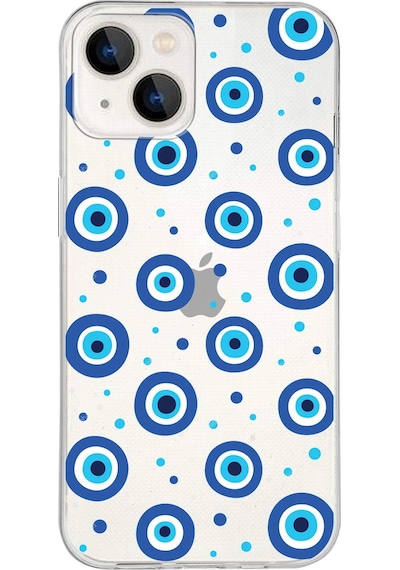 Apple Uyumlu iPhone 13 İle 1mm Slim Fit Nazar Boncuğu 1 Baskılı Şeffaf Kılıf