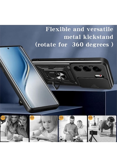 Tecno Camon 40 Pro 5G Uyumlu Tank Kılıf Yüzüklü Standlı Zırhlı Outdoor Kapak - Siyah
