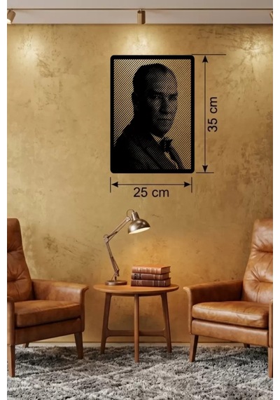 Atatürk Line Art Metal Görünümlü Ahşap Tablo - Modern Ofis Ve Ev Dekoru Renkli