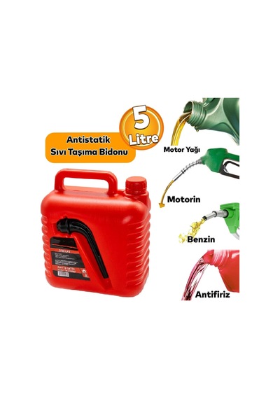 Badem10 Boşaltma Borulu Plastik Antistatik Benzin Bidonu 5 Litre Akaryakıt Mazot Taşıma Doldurma Depolama