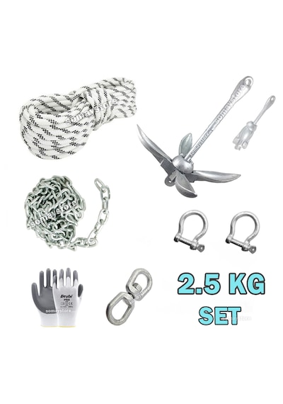 Tekne Ve Şişme Bot İçin Hazır Çapa Seti 2.5kg Şemsiye Çapalı
