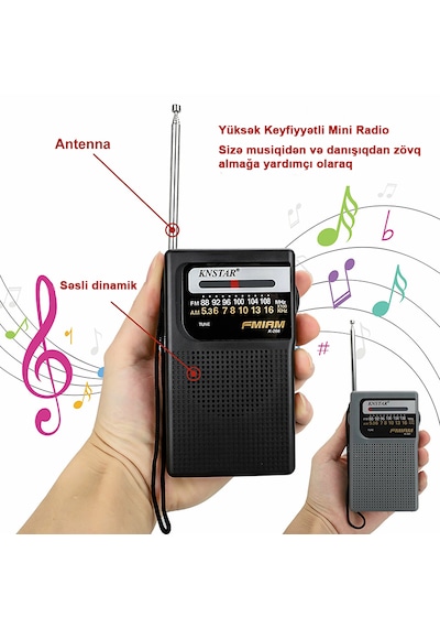 Knstar K-266 Taşınabilir Mini Am Fm Radyo Dahili Hoparlör Anten 3.5mm Aux Kulaklık Girişi