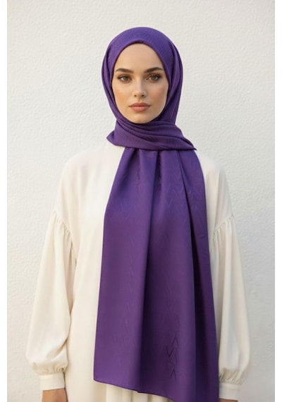 Mizalle & Yaqa Filigran Desenli Jakarlı Mor Şal Mor
