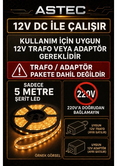 Astec 12v Şerit Led 5 Metre / 10 Metre Yapışkanlı Kesilebilir İç Mekân Aydınlatma Trafo Hariç Bütün Renkler 48546284