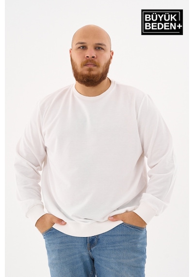 Superlife Erkek Büyük Beden Bisiklet Yaka İnce Sweatshirt Regular Fit %64 Pamuklu Spr26bsw956 Ekru