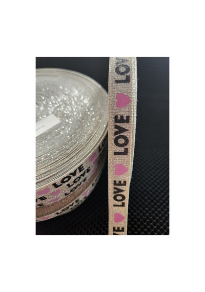 Simli Şerit Love Yazılı Pembe Kalpli 2 Cm 5 Metre - 691825570 Diğer