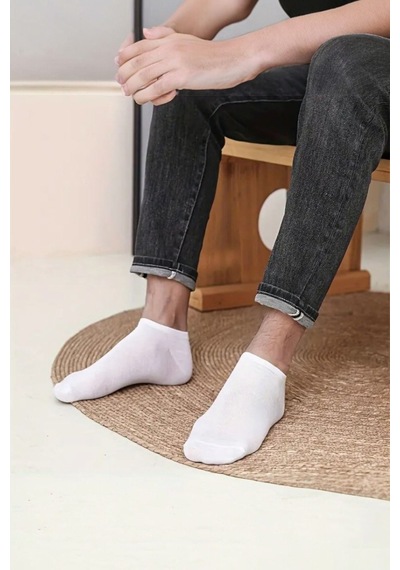 Hitit Socks Hitit Sock Erkek 10 Çift Premium Kalite Pamuklu Düz Patik Beyaz