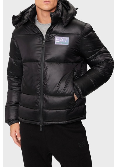 EA7 Logolu Kapitoneli Regular Fit Kapüşonlu Şişme Mont Erkek MONT 6DPB71 PN2MZ 1200 Siyah