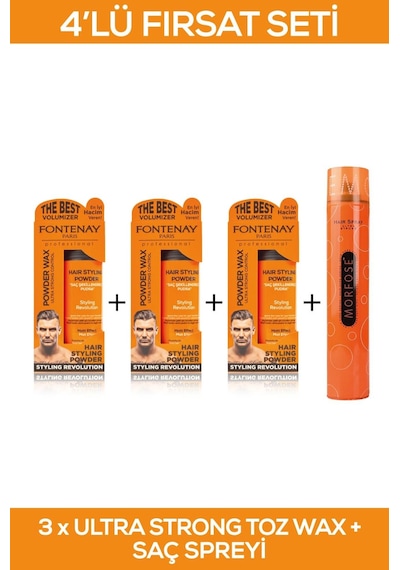 Fontenay Saç Şekillendirici Pudra Toz Wax Ultra Strong Turuncu X3 + Saç Spreyi 400ml 4'lü Set