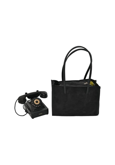 Bayan Süet Çanta Elegant Tote - Bej Siyah