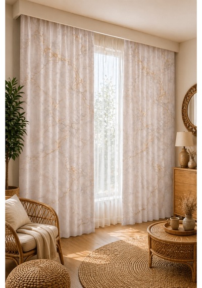 2 Adet 140x260 Cm Ölçüsünde Şık Dekoratif Fon Perde Koleksiyon Krem Rengi