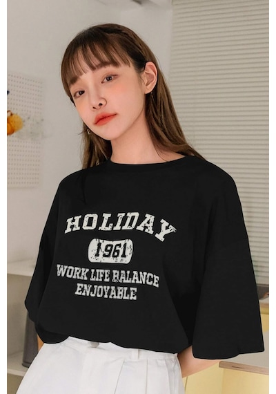 Unisex Holiday Baskılı Tasarım Tshirt Siyah