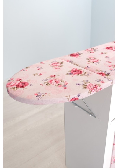 Mistik Home Rose Katlanır Dolaplı Ütü Masası Beyaz Gövde, Pembe Çiçek Desenli Beyaz/pembe
