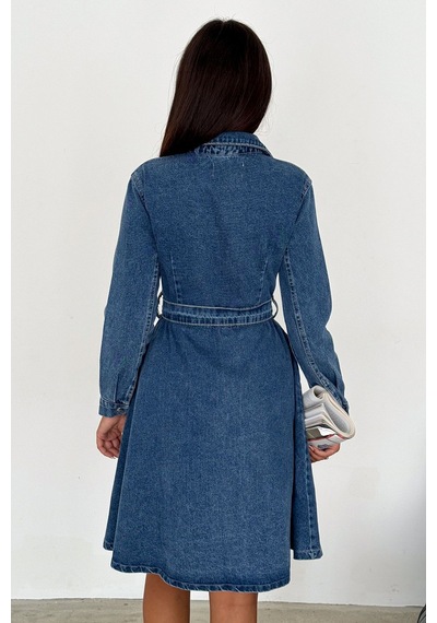 Noa & Noa Kadın Kuşaklı Düğmeli Denim Elbise Timeless Fit Mavi