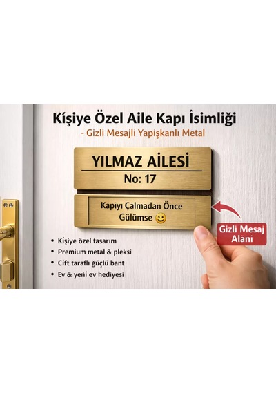 Kişiye Özel Aile Kapı İsimliği Gizli Mesajlı Yapışkanlı Metal