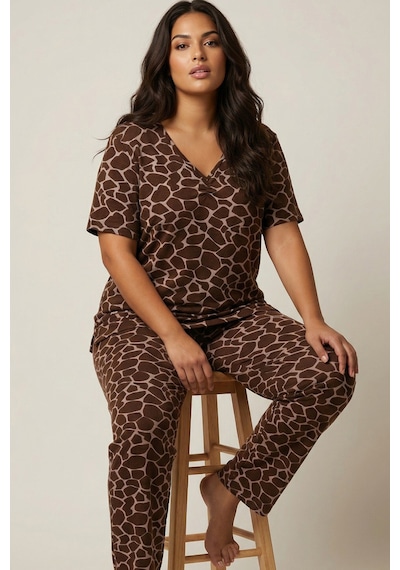 Siyah İnci Desenli Büyük Beden Battal Boy Viskon Örme Pijama Takım 26119506 Kahverengi Siyah İnci Desenli Büyük Beden Battal Boy Viskon Örme Pijama Takım 26119506 Kahverengi