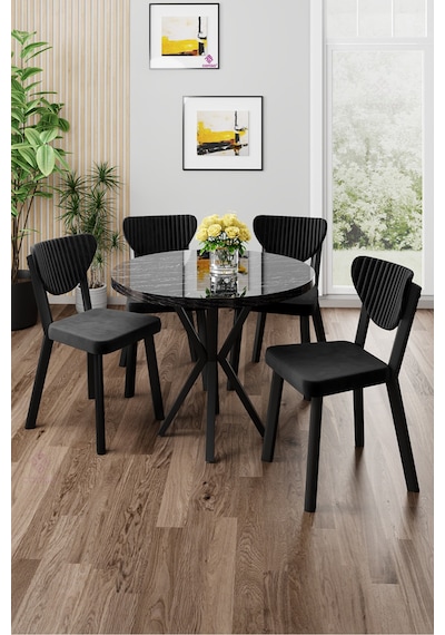 Canisa Agnes Serisi 90x90 Yuvarlak Siyah Mermer Desen Masa Takımı Ve 4 Siyah Sandalye Masa Siyah Mermer Desen Sandalye Siyah Canisa Agnes Serisi 90x90 Yuvarlak Siyah Mermer Desen Masa Takımı Ve 4 Siyah Sandalye Masa Siyah Mermer Desen Sandalye Siyah