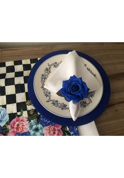 Sofra Sunum Seti Mavi Gül Desenli Takım Çok Renkli