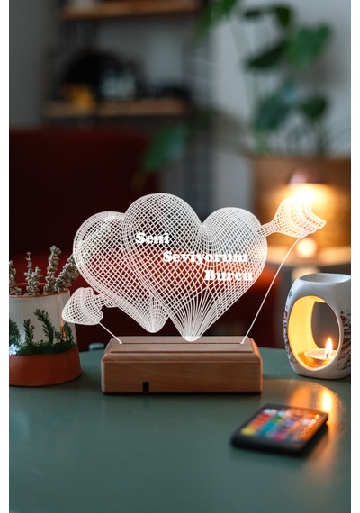 Sevgiliye Hediye 3D Oklu Kalp Seni Seviyorum Led Lamba