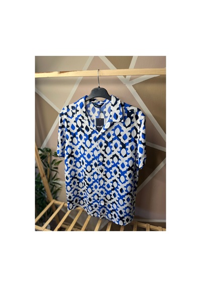 Mfz Giyim Erkek Kısa Kollu Slim Fit Dar Kesim Apaş Yaka Desenli Viskon Mavi Gömlek Mfz Giyim Erkek Kısa Kollu Slim Fit Dar Kesim Apaş Yaka Desenli Viskon Mavi Gömlek