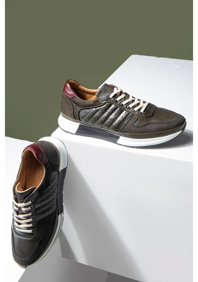 Ducavelli High Hakiki Deri Erkek Sneaker Ayakkabı, Low Top Sneaker, Hakiki Deri Sneaker Haki