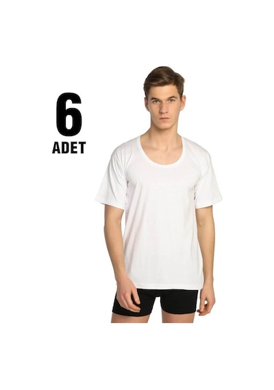 Seher Beyaz Penye Bisiklet Yaka Erkek Atlet 6'lı Beyaz