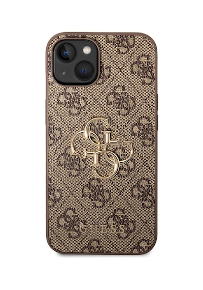 Apple Uyumlu iPhone 14 Kılıf Guess Pu Deri Büyük Metal Logo Dizaynlı Kapak Gri