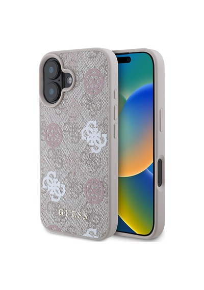 Apple Uyumlu iPhone 16 Plus Kılıf Guess Lisanslı Magsafe Özellikli 4g Desenli Yazı Logolu Peony Pembe