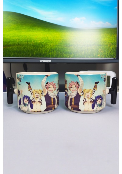 Fairy Tail Anime Baskılı Seramik Lüks Kupa 1 Adet T Şeklinde Özel Siyah Kulp Dalga Kulp V4t Çok Renkli