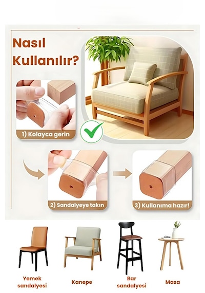 24 Adet Kare Sandalye Pabucu 3.3x3.3 Cm Şeffaf Silikon Keçeli Ayak Koruyucu