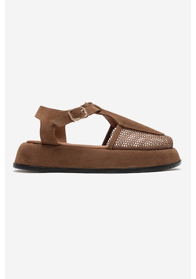 Luvi Shoes Lurelıa Taba Süet Hakiki Deri Fileli Kadın Sandalet