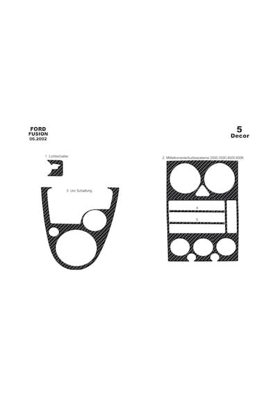 Ford Fusion Torpido Kaplama 2002-2005 5 Parça Karbon