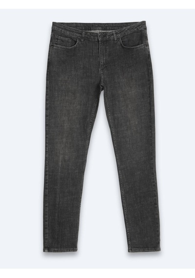 Kip Koyu Gri Düz Slim Fit Denim Pamuk Karışımlı Pantolon