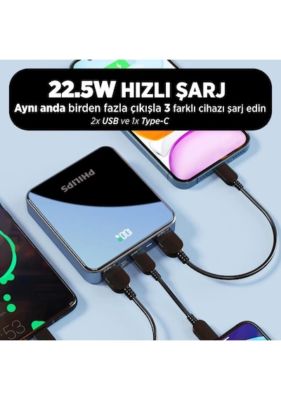 Philips DLP2121B/93 22.5 PD Portlu 10000 mAh LED Göstergeli Powerbank