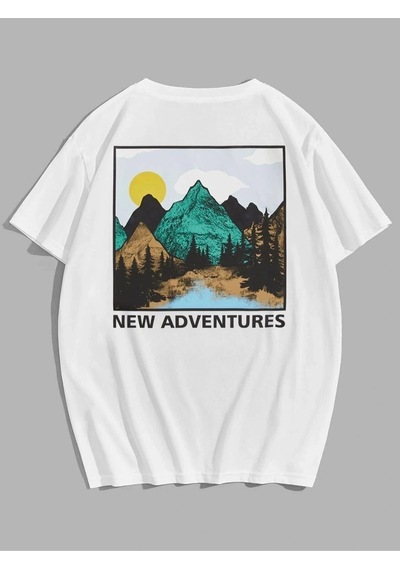 Startmore Erkek Beyaz Mountaın Baskılı Bisiklet Yaka Tshirt Beyaz