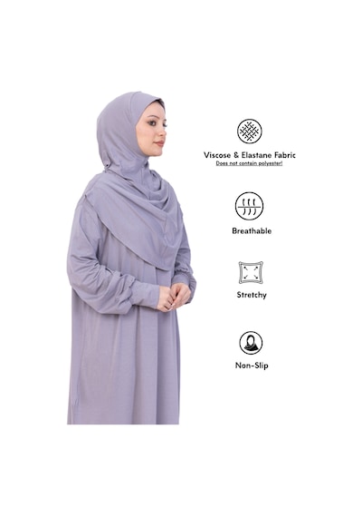 Modish Group Tek Parça Namaz Elbisesi Seti, Viskon Yumuşak Tesettür Abaya, Rahat Hazır Şal Başörtüsü Takım Gri